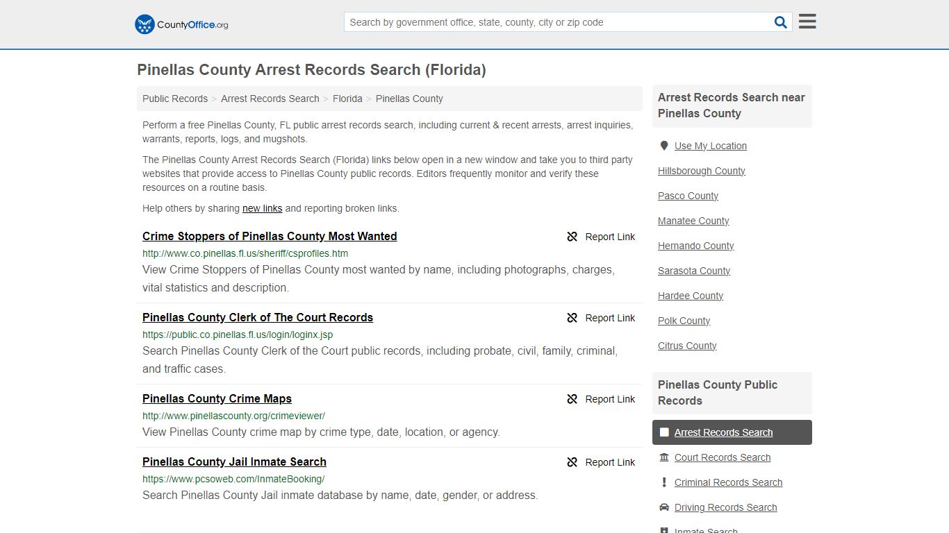 Pinellas County Arrest Records Search (Florida) - County Office