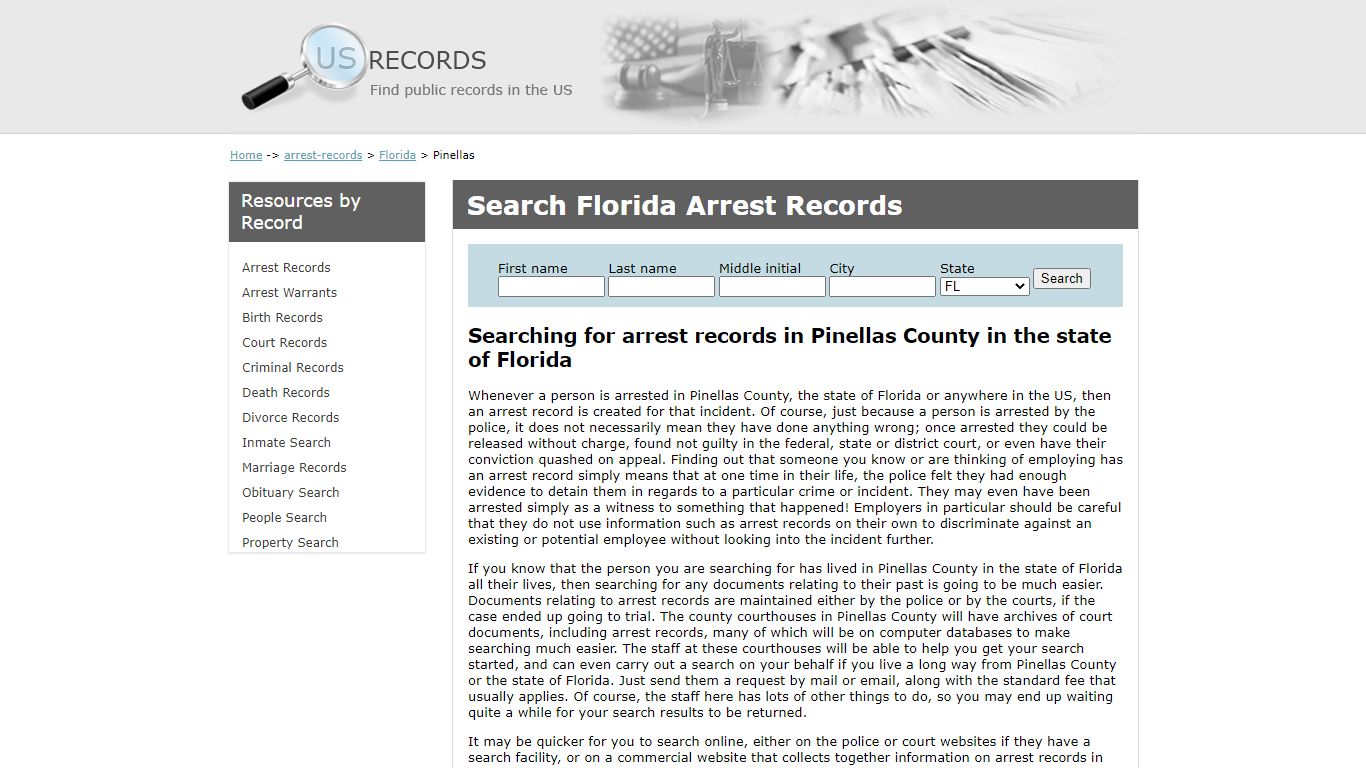 Search Arrest Records Pinellas Florida | US Records